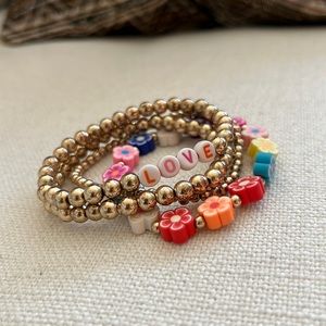 LOVE Floral Gold Ball Bracelet Set